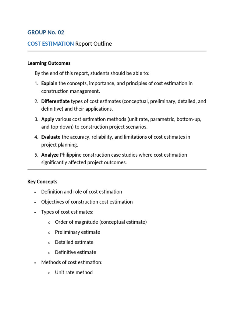 Cost Estimation in Construction Management | PDF