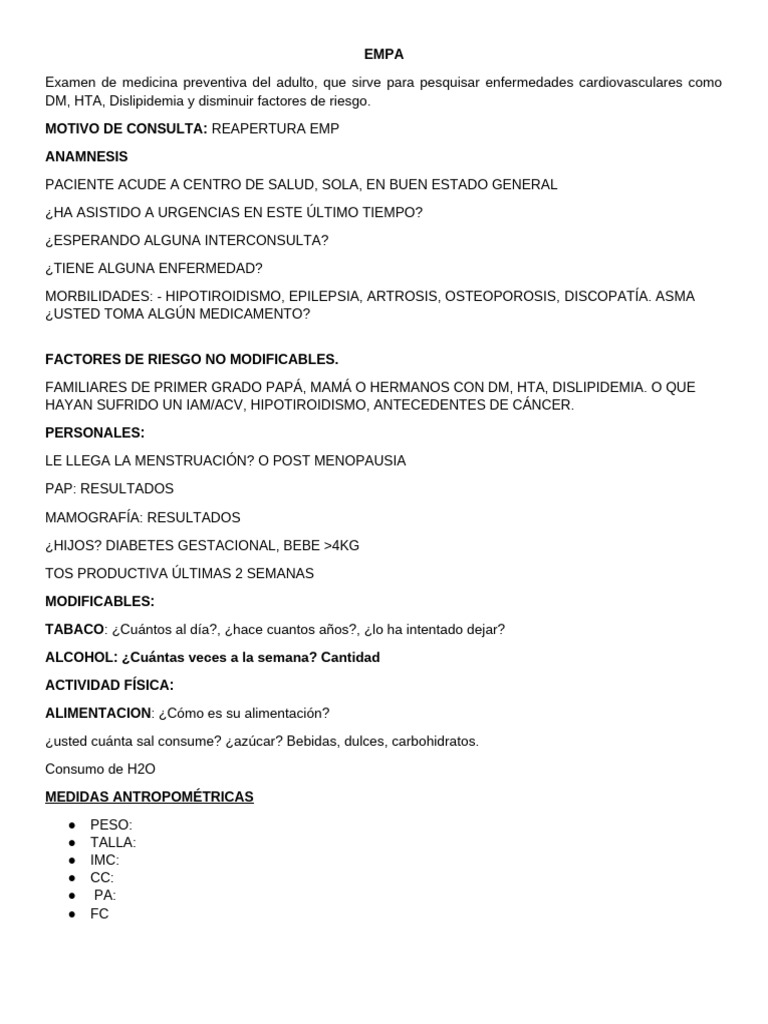 Examen de Medicina Preventiva del Adulto | PDF