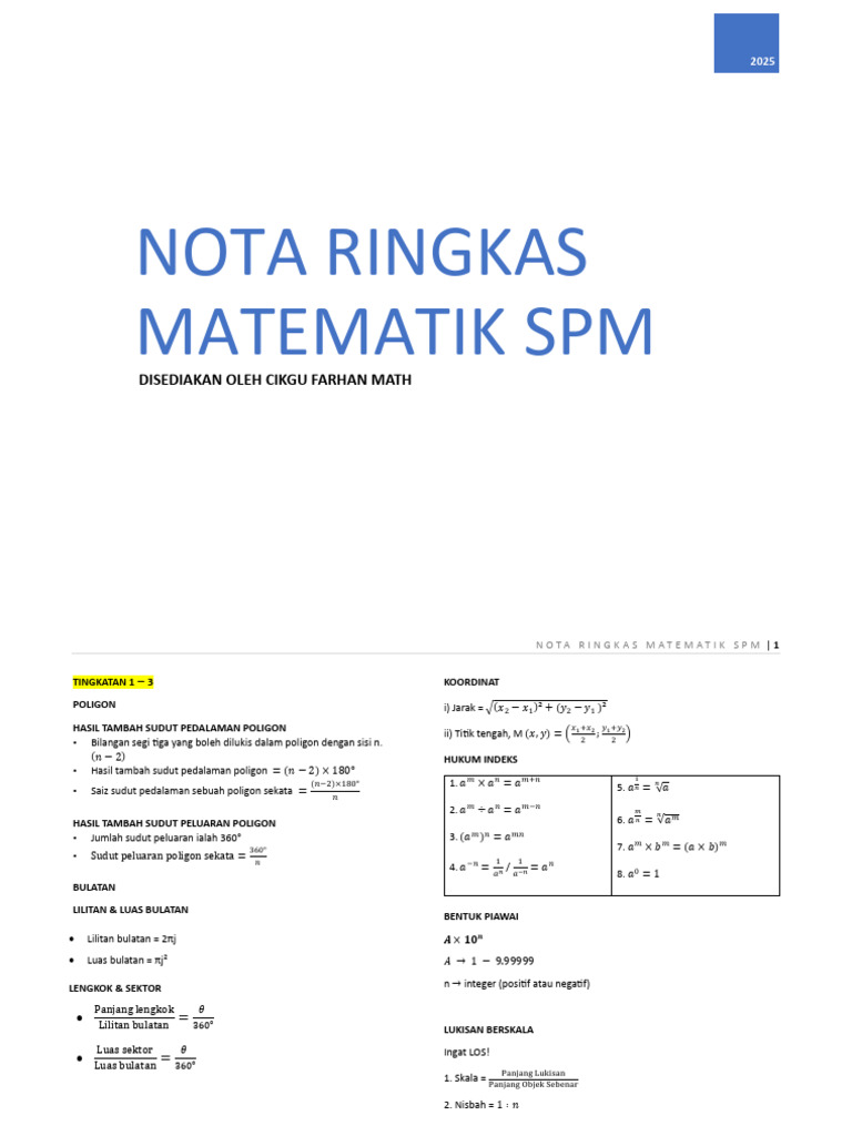 Nota Ringkas Math SPM 2025 - @cikgufarhanmath | PDF