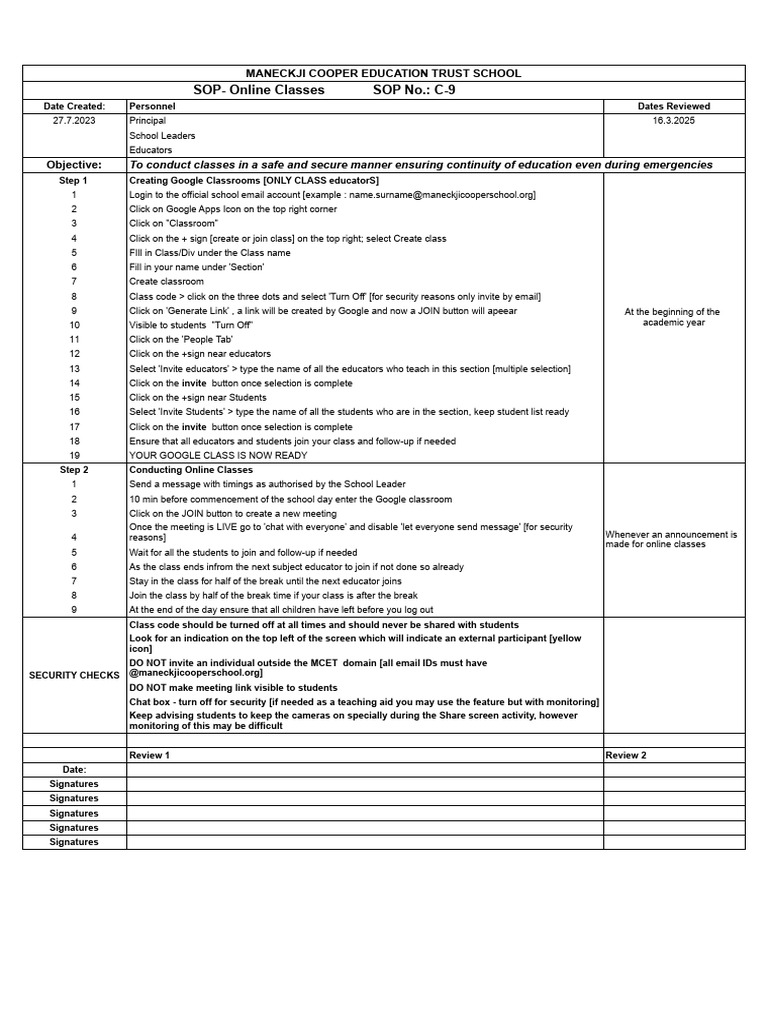 Online Class SOP for Maneckji Cooper School | PDF | Computing | Software