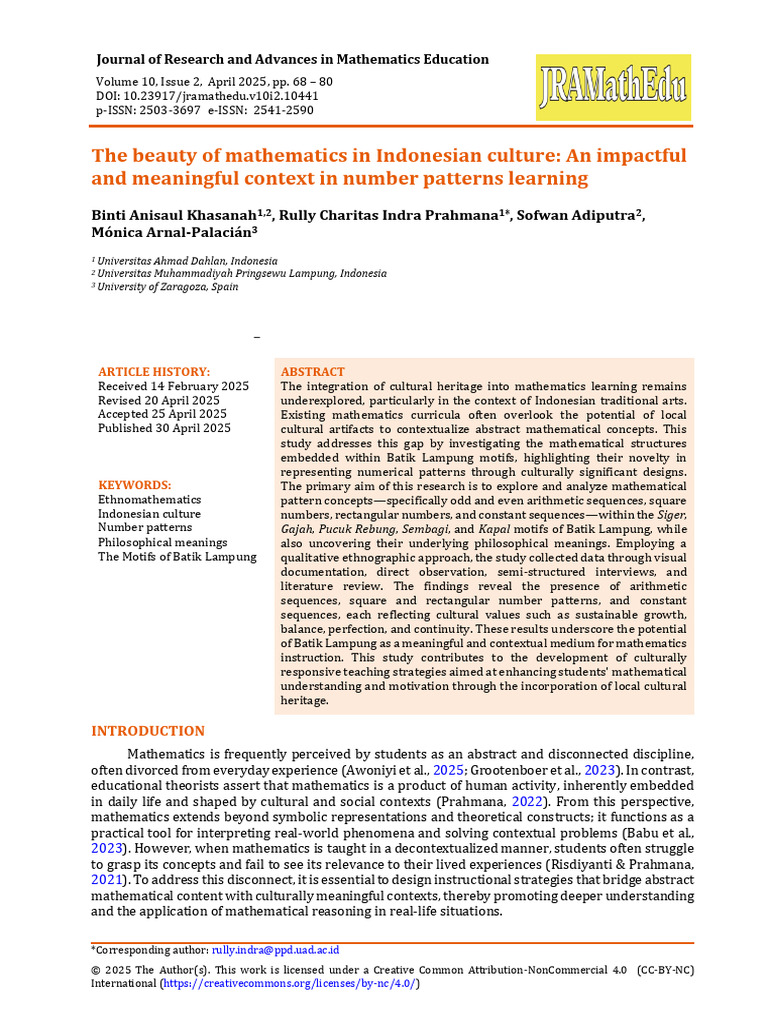 Mathematics in Batik Lampung Patterns | PDF | Ethnography | Mathematics