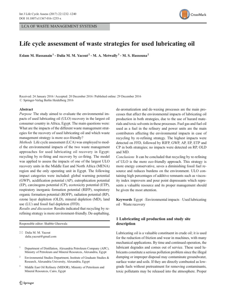 LCA of Used Lubricating Oil Recovery | PDF | Fuel Oil | Petroleum