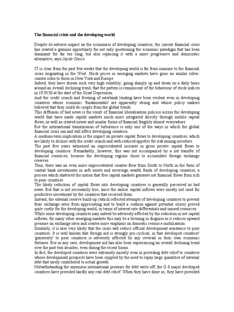 Impact of Financial Crisis on Developing Nations | PDF | Financial ...