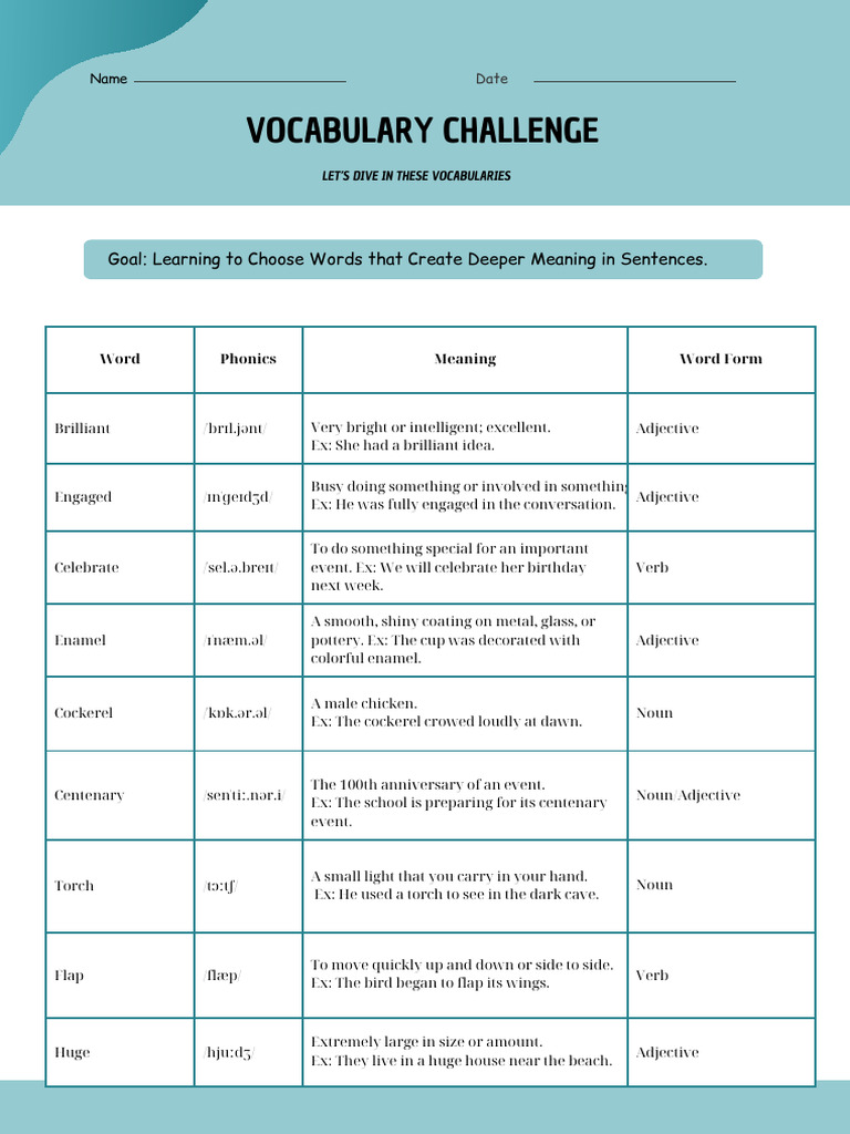 Vocabulary Challenge for Deeper Meaning | PDF | Adjective | Linguistic ...