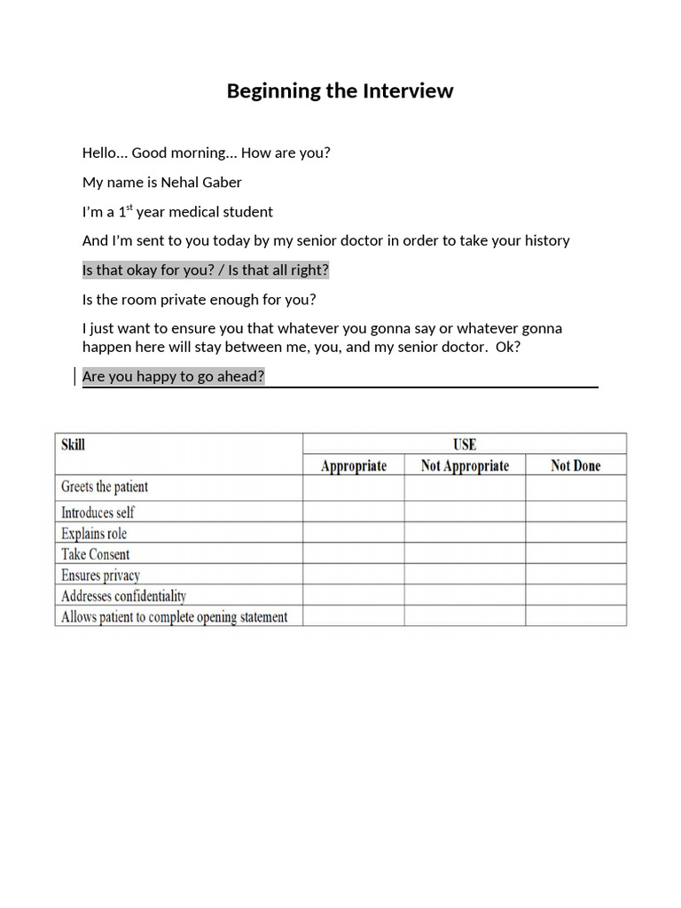 Interview Techniques for Medical History | PDF | Pain | Diseases And ...