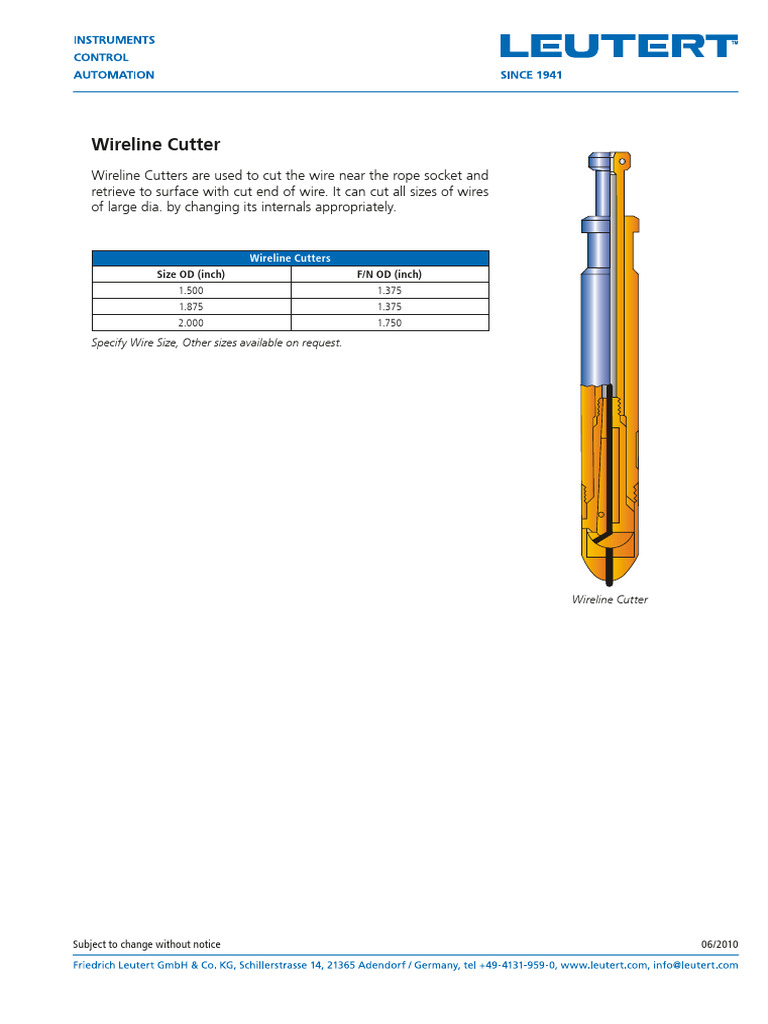 Wireline Cutter Specifications and Use | PDF