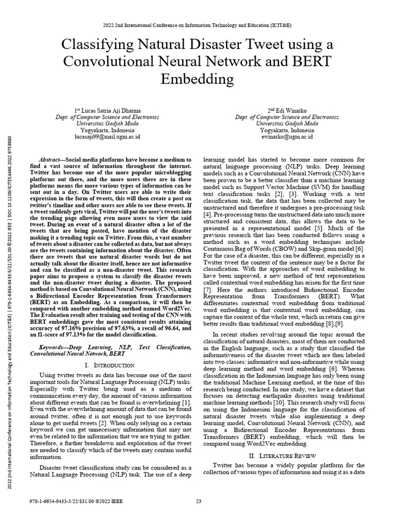 Classifying Disaster Tweets with CNN and BERT | PDF | Computational ...