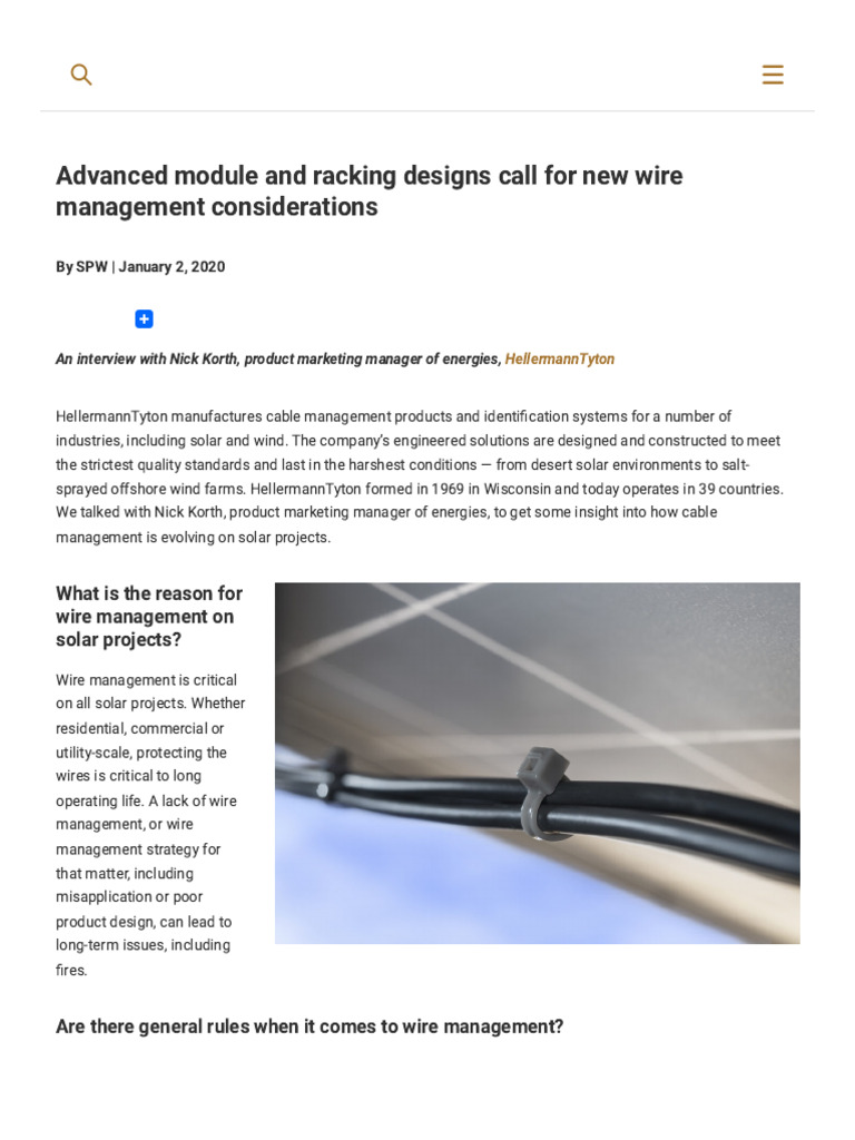 Advanced Module and Racking Designs Call For New Wire Management ...