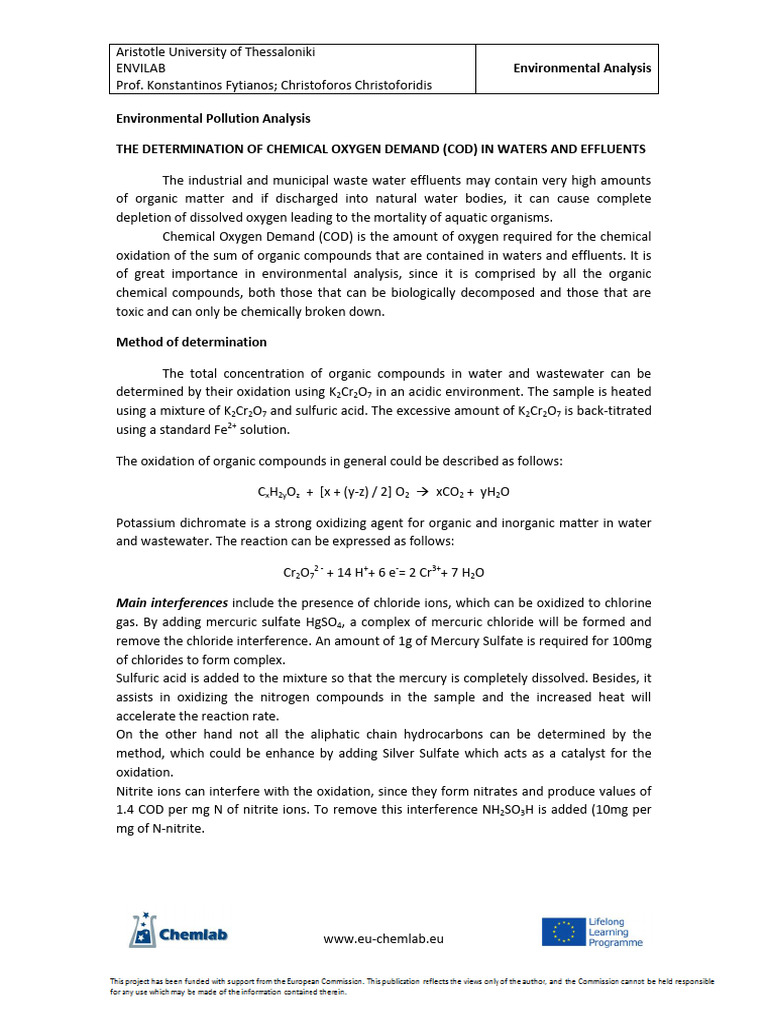 Chemical Oxygen Demand Analysis Method | PDF | Materials | Chemical ...