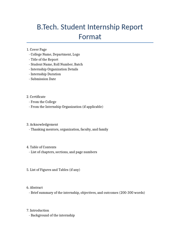 B.Tech Internship Report Format Guide | PDF