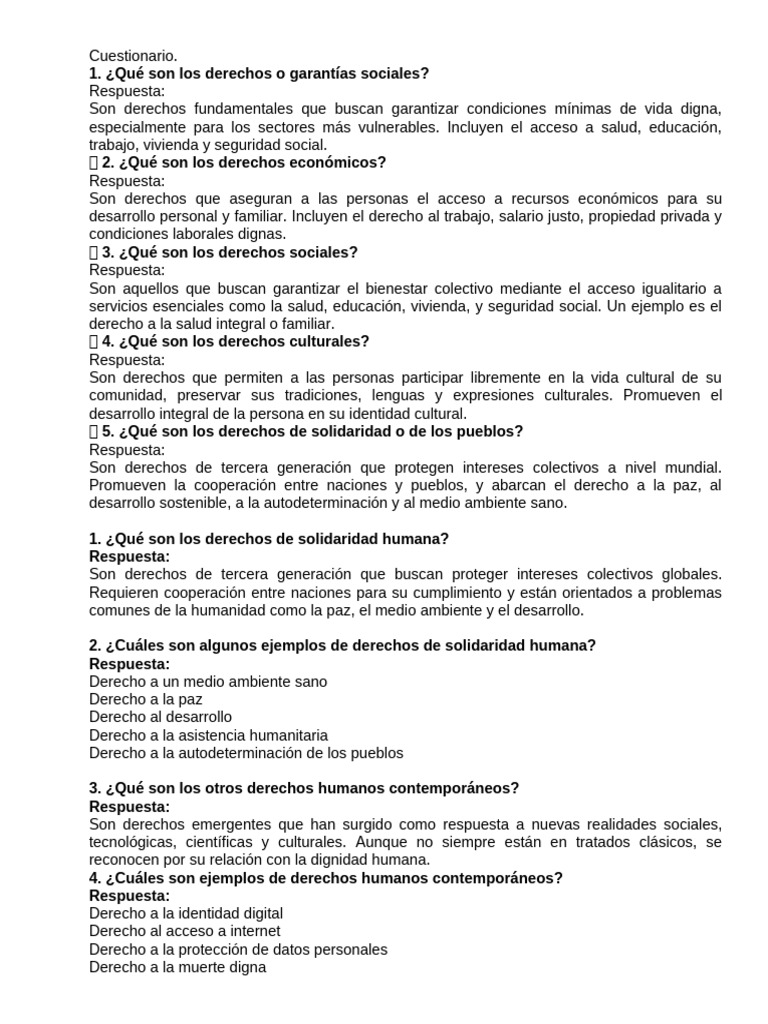 Cuestionario 2 de D.D.H.H. | PDF | Habeas corpus | Derechos humanos