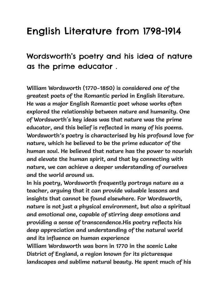 Wordsworth: Nature as Prime Educator | PDF | William Wordsworth ...