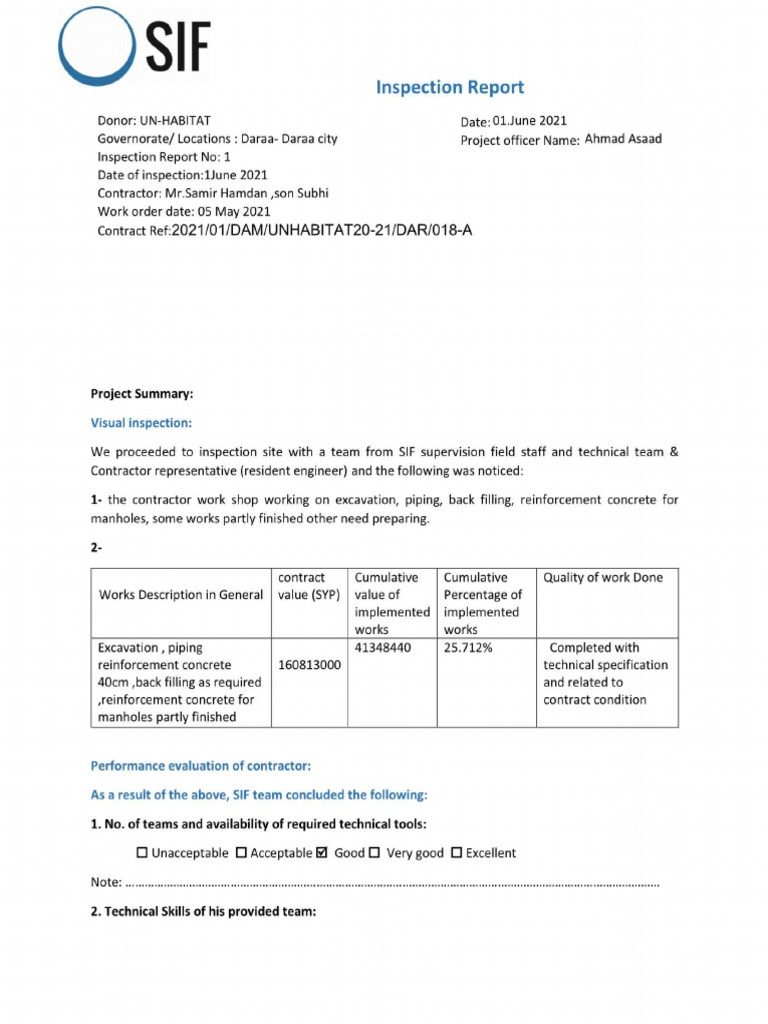 Inspictionreport #1 | PDF