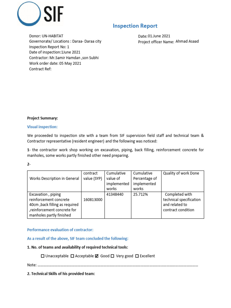 Inspection Report for Daraa Project | PDF