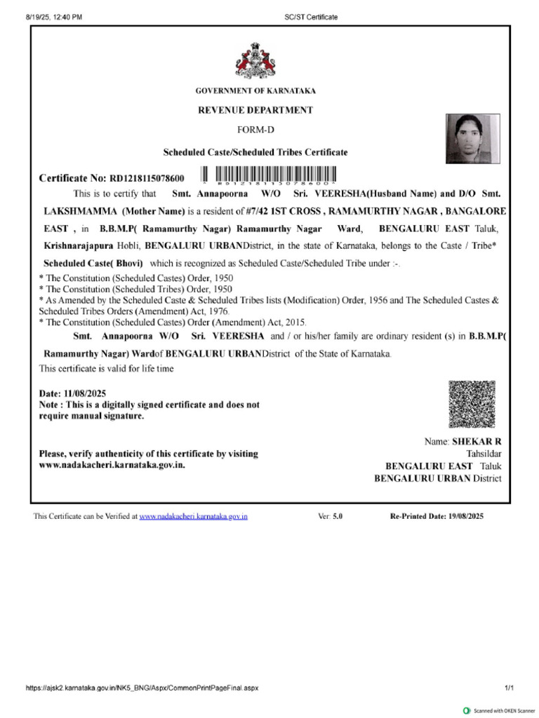 SC ST Certificate | PDF
