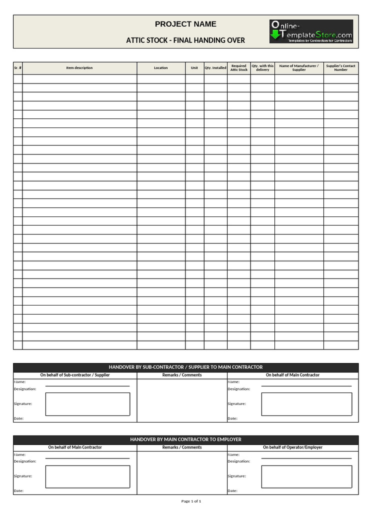 Attic Stock Handover Document | PDF