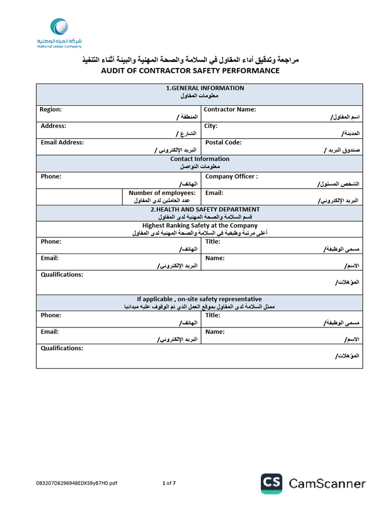 00 - BS01 - FM - 001.01 - 02 Audit of Contractor Safety Performance ...