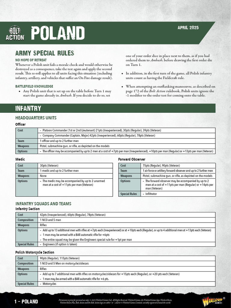 Polish Army Special Rules Guide | PDF | Anti Tank Warfare | Tanks