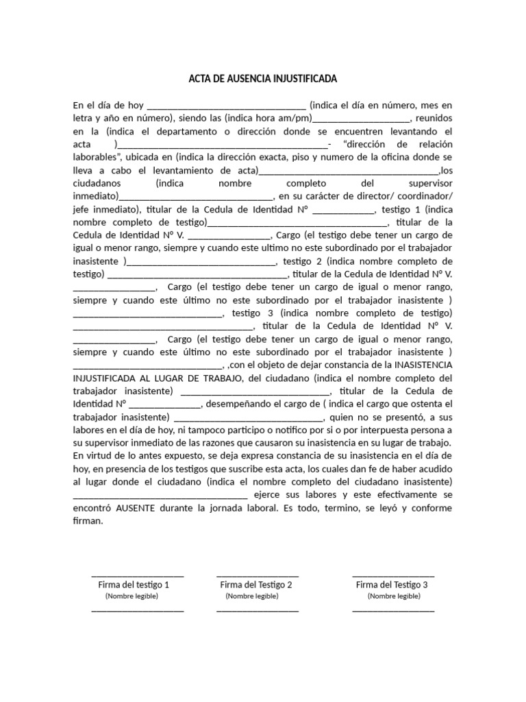 Acta de Inasistencia Laboral | PDF