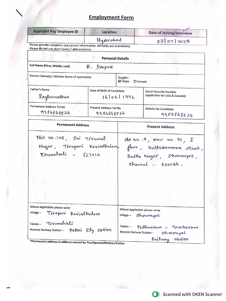 Employment Form | PDF