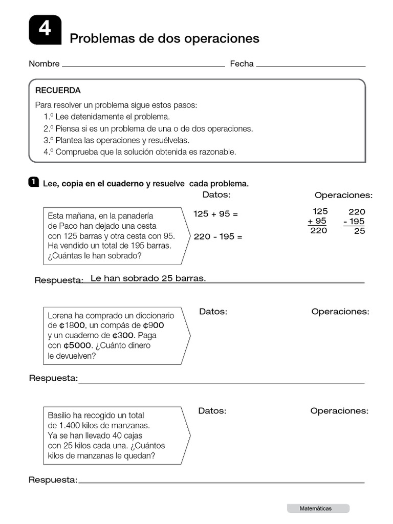 Problemas Matemáticos de Dos Operaciones | PDF
