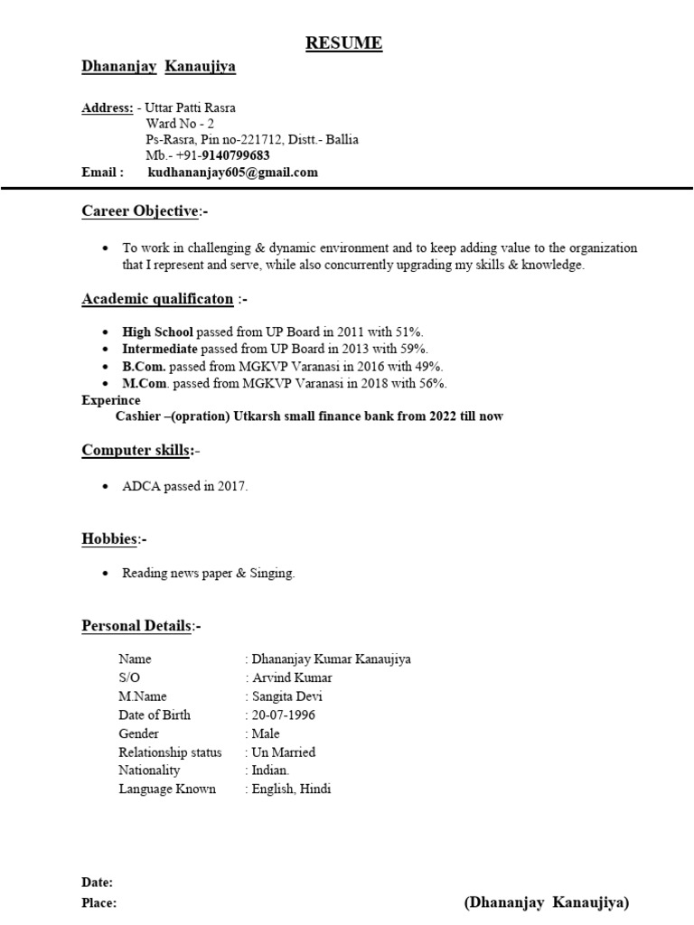 Dhananjay Kanaujiya Resume | PDF