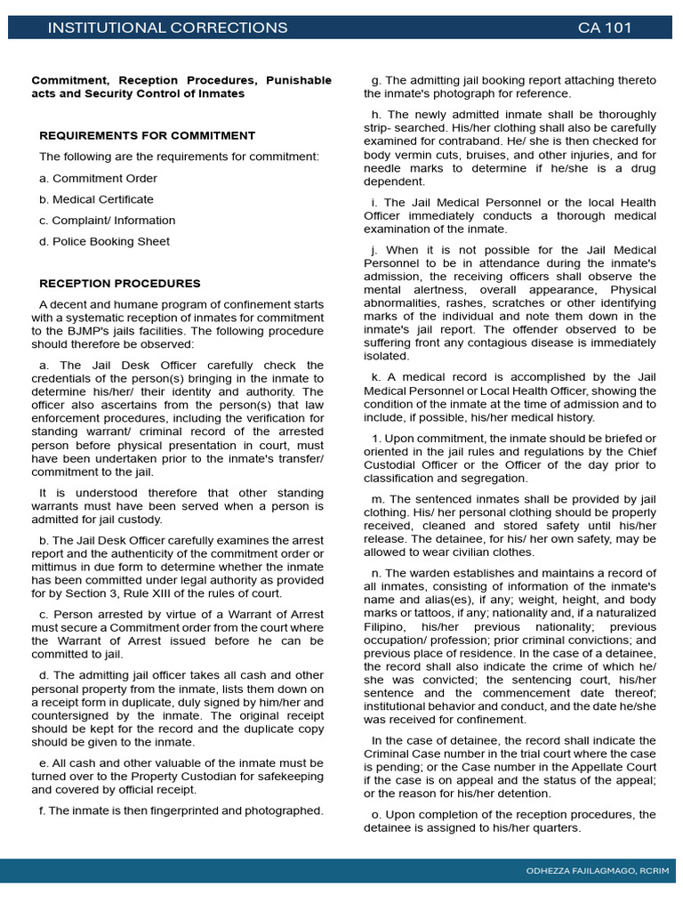 Inmate Commitment and Reception Procedures | PDF | Prison | Prisoner