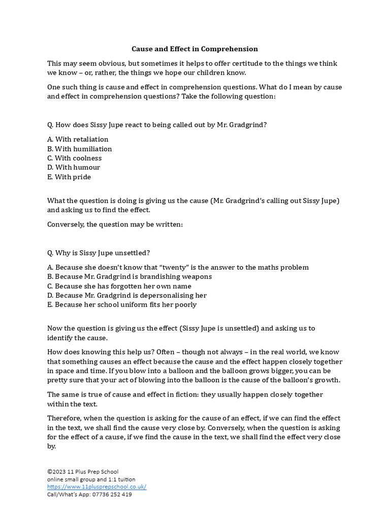 Understanding Cause and Effect in Comprehension | PDF