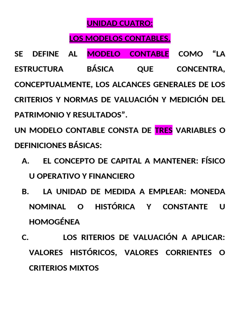 Modelos Contables: Definiciones y Parámetros | PDF | Contabilidad ...