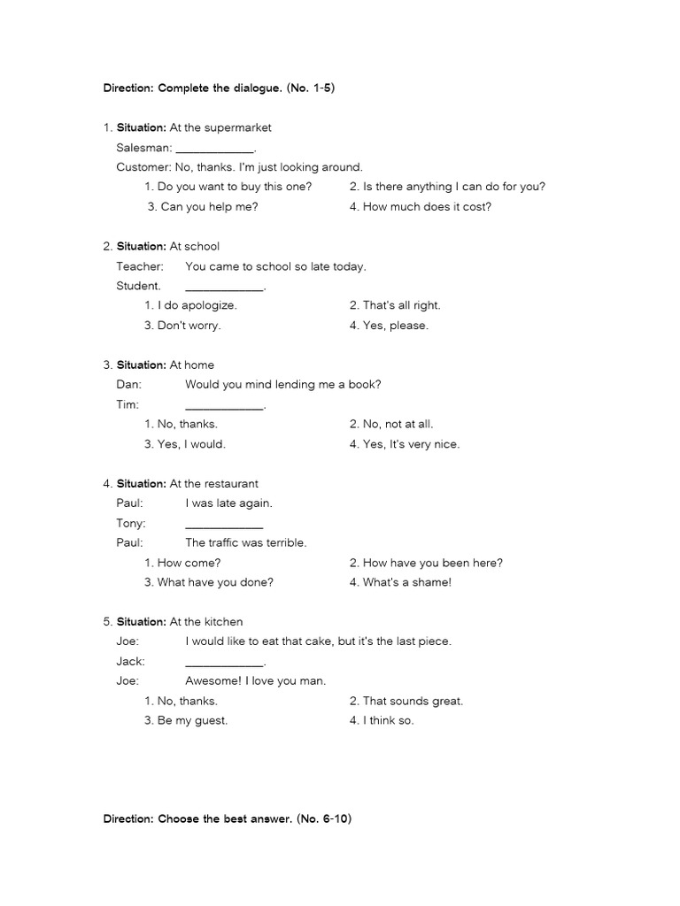 Dialogue Completion and Grammar Exercises | PDF | Archery