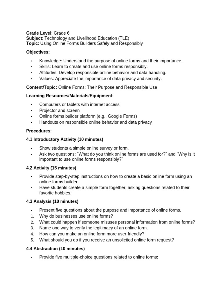 Safe Use of Online Forms for Students | PDF | Learning | Communication