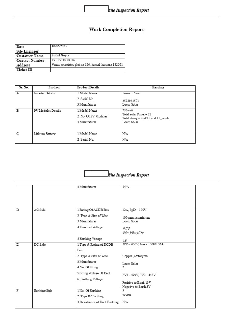 Solar Panel Installation Report Karnal | PDF | Solar Panel | Power ...