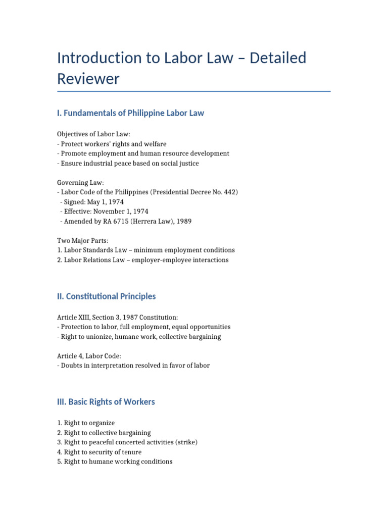Philippine Labor Law Overview | PDF | United States Labor Law | Labour Law