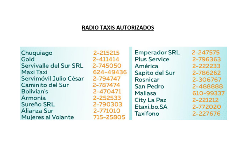 Radio Taxis Autorizados | PDF