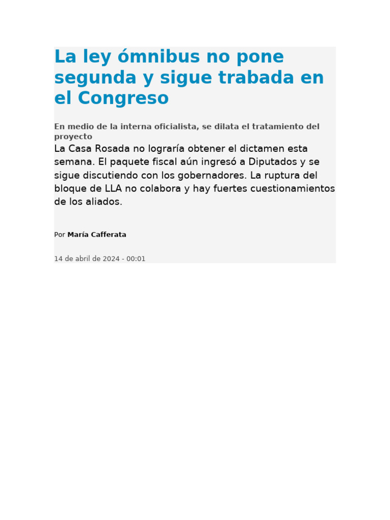 14-04-La Ley Ómnibus No Pone Segunda y Sigue Trabada en El Congreso ...