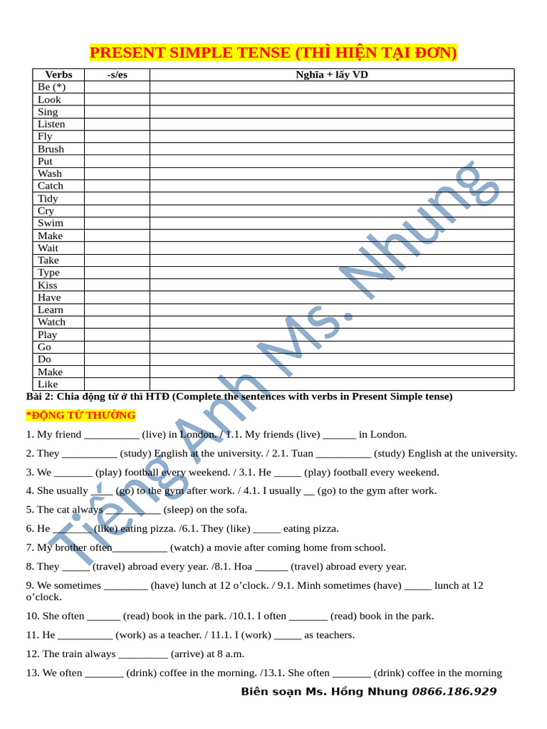 Present Simple Tense Exercises | PDF