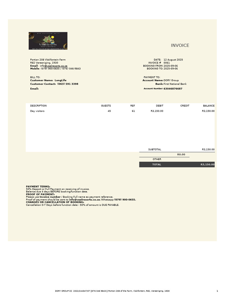 Vlakfontein Farm Invoice #0061 | PDF | Personal Finance | Payments