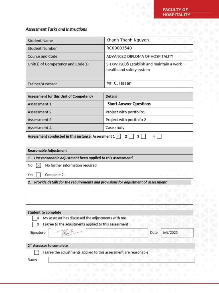 WHS System Assessment Tasks Guide | PDF | Occupational Safety And ...