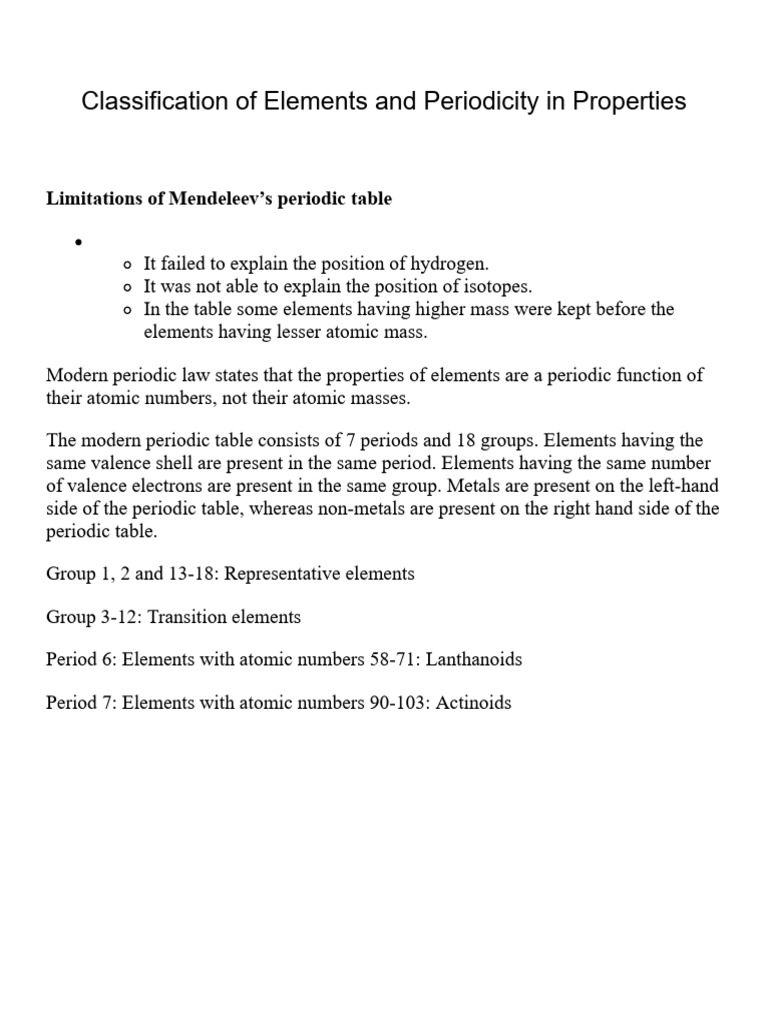 Classification of Elements and Periodicity in Properties: Limitations ...