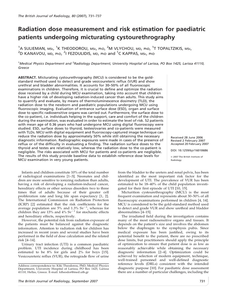 Pediatric Radiation Dose in MCU Exams | PDF | Absorbed Dose | Dosimetry