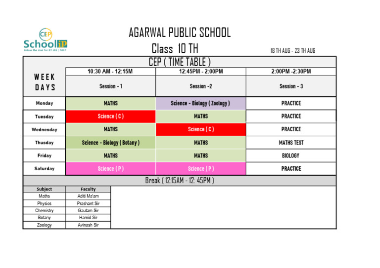 Class 10th Time Table-9 | PDF