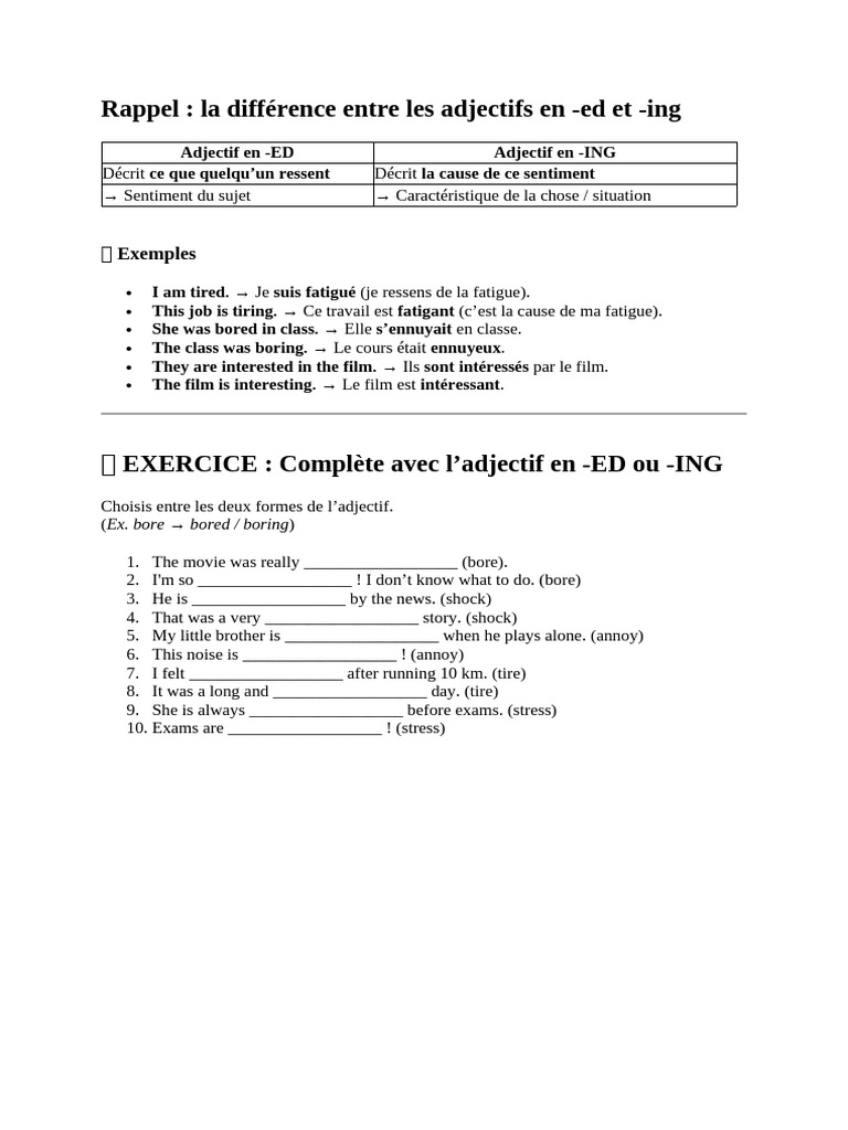 Différence entre adjectifs -ed et -ing | PDF