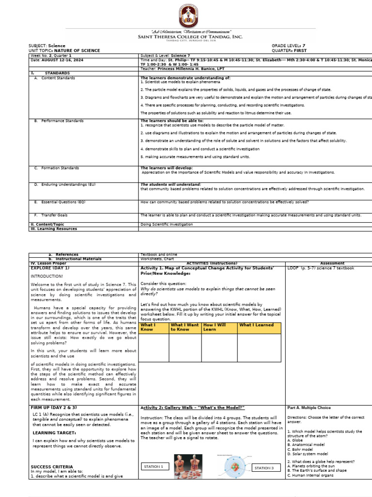 Learning Plan-Q1-W2 Science 7 | PDF | Scientific Method | Science