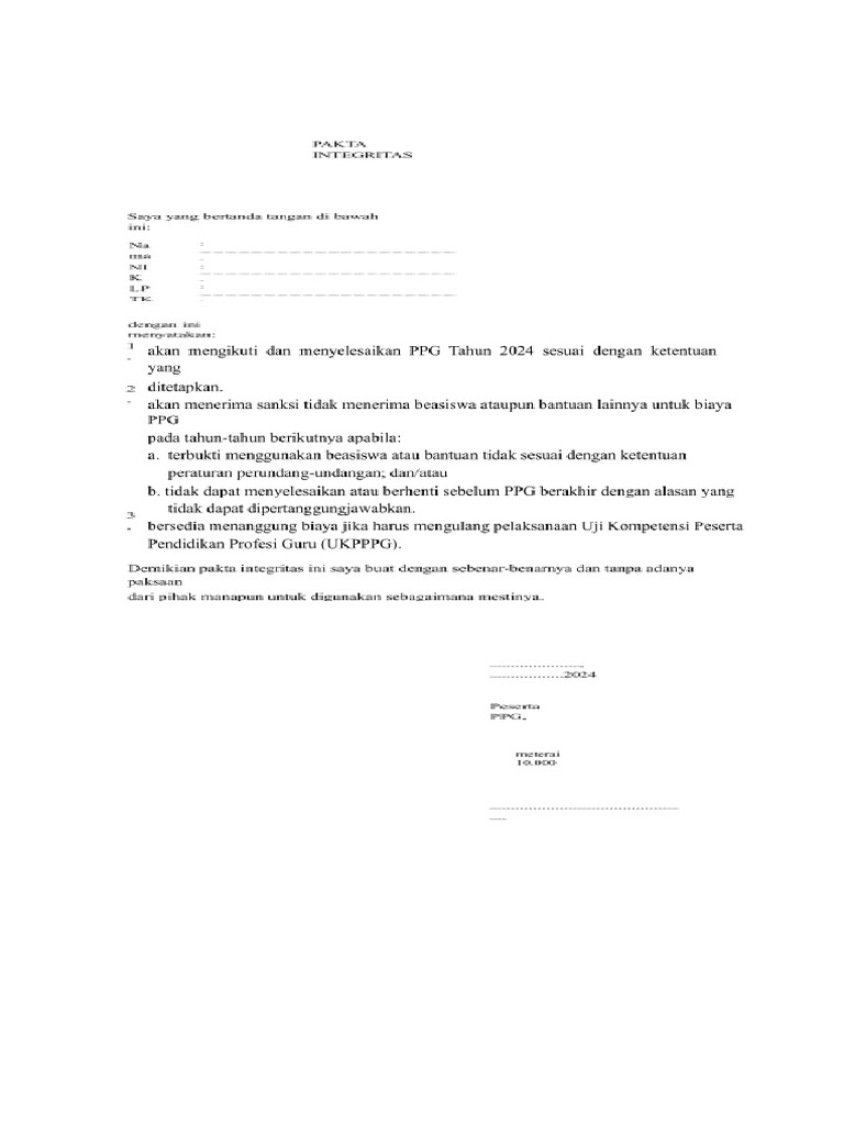 Template Pakta Integritas | PDF
