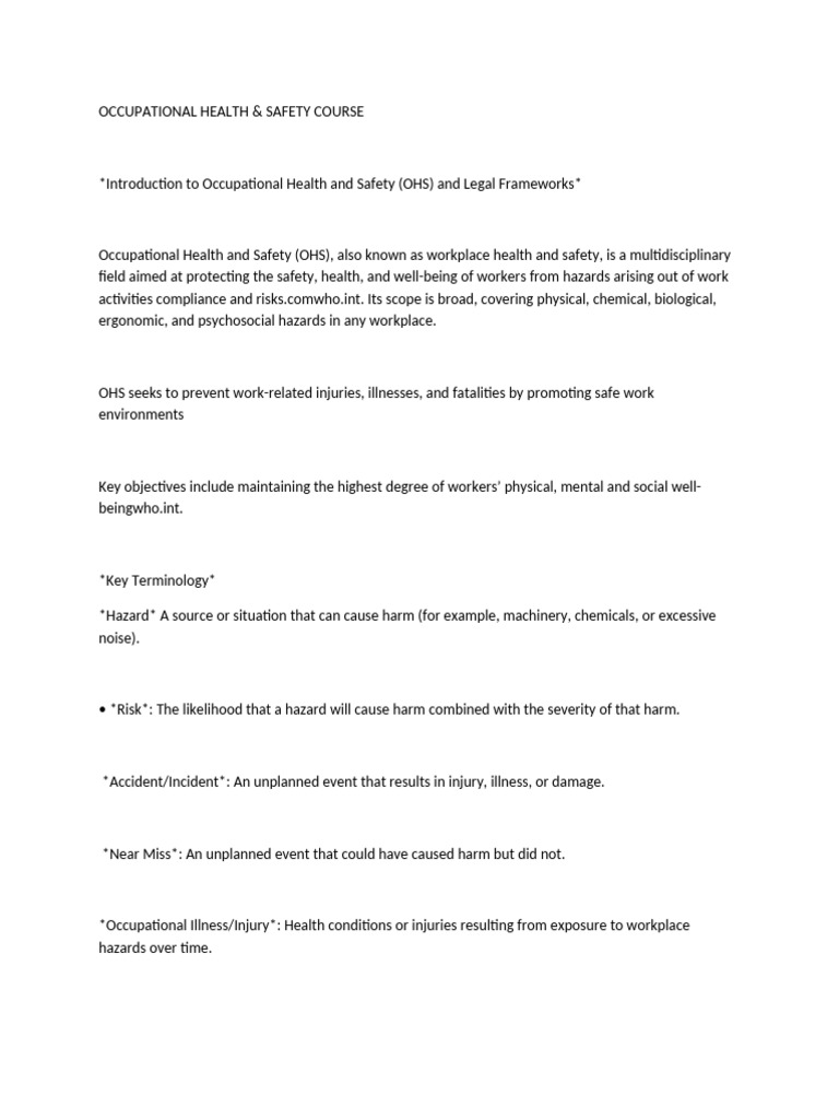 Occupational Health & Safety Overview | PDF | Occupational Safety And ...