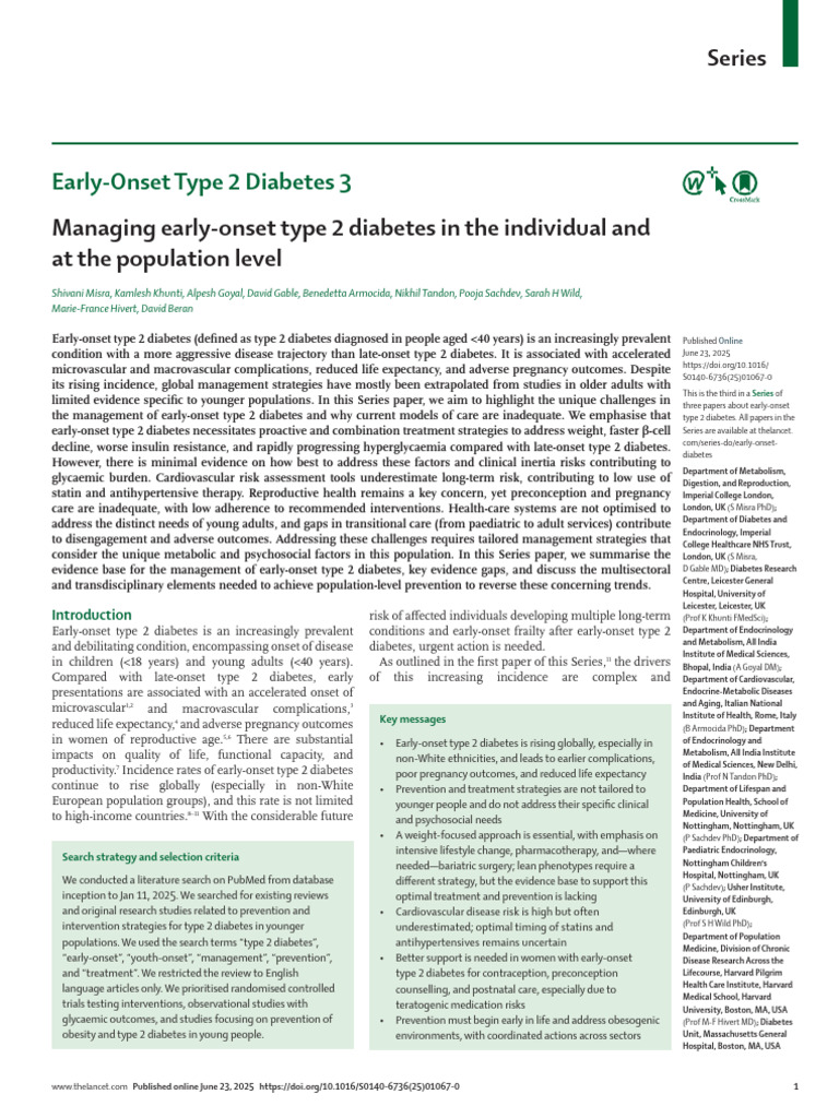 3 - LANCET - Managing Early-Onset Type 2 Diabetes in The Individual and ...