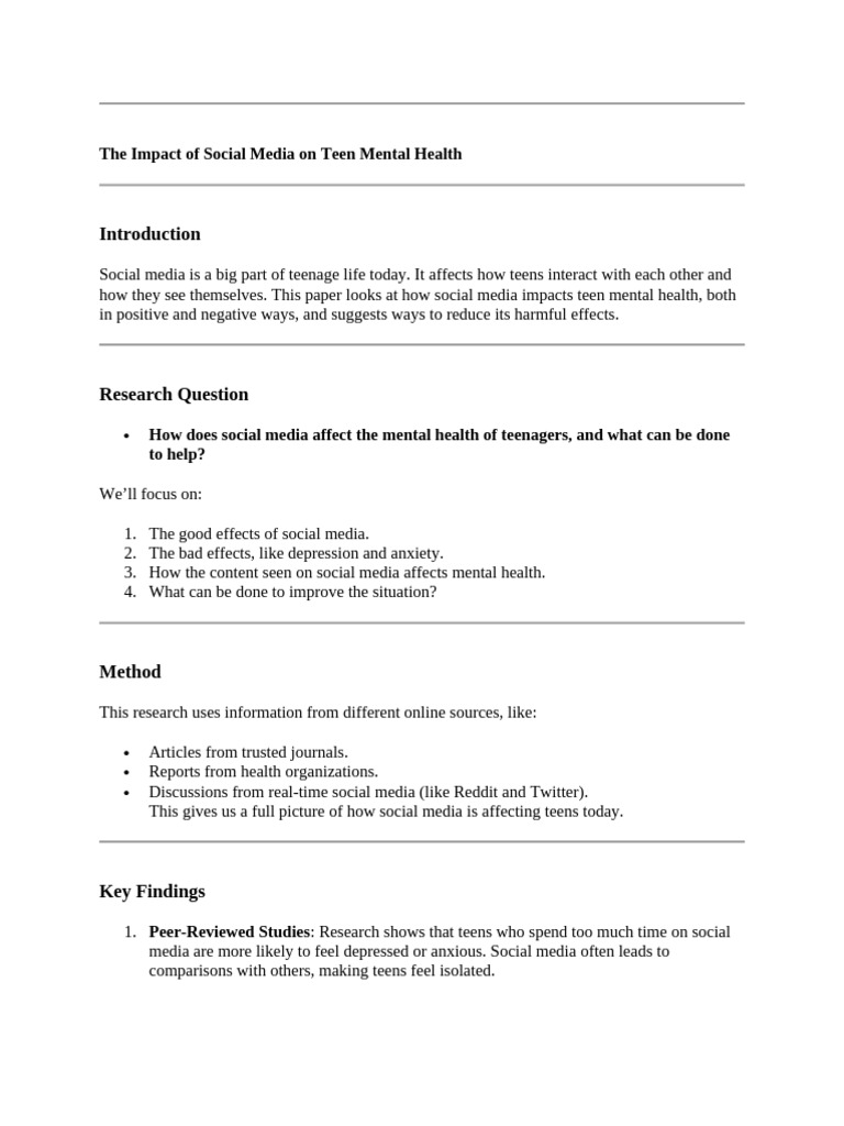Social Media's Effects on Teen Mental Health | PDF | Social Media ...
