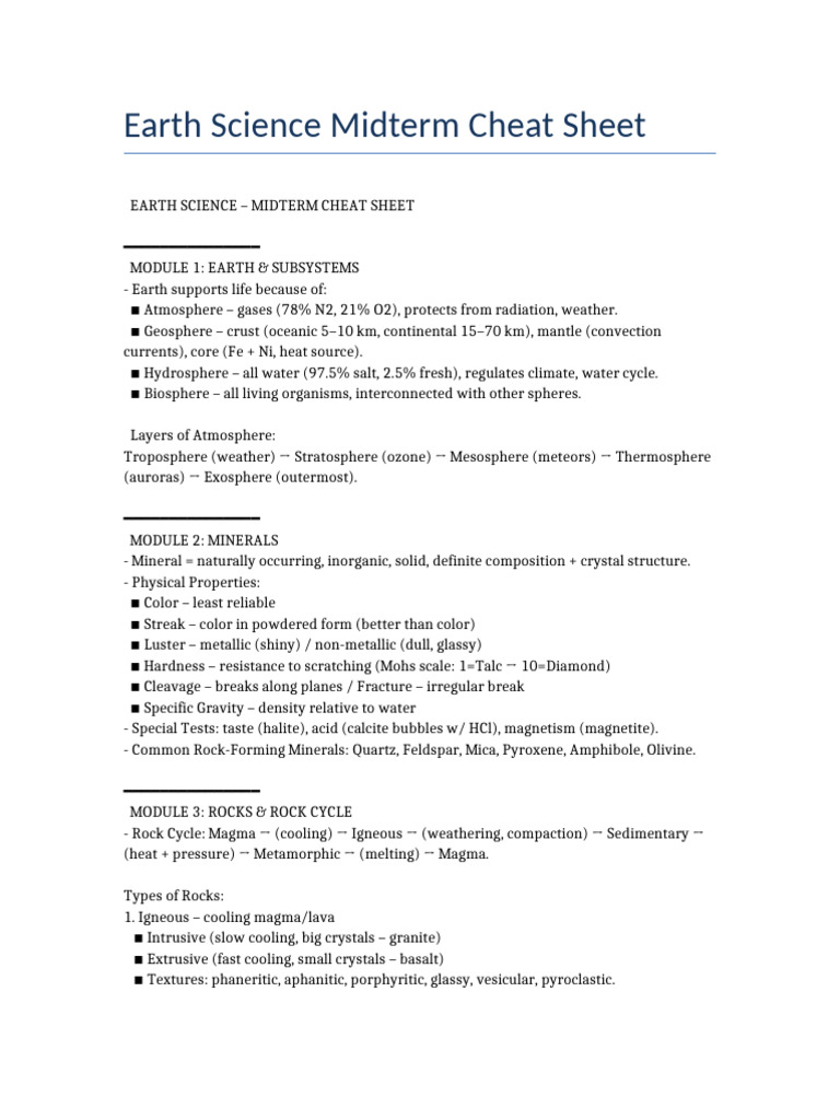 Earth Science Midterm Overview | PDF