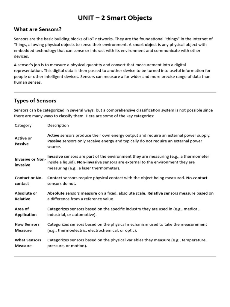Overview of IoT Sensors and Smart Objects | PDF | Computer Network ...