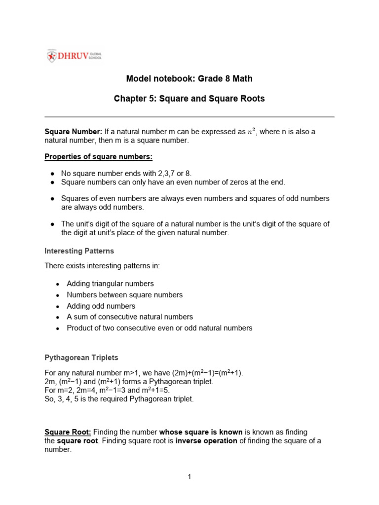 Grade 8 Math: Squares & Roots Guide | PDF